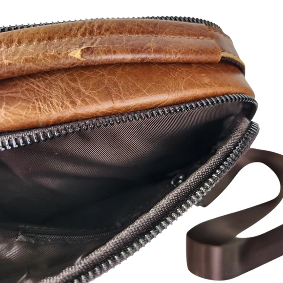 Leather Crossbody Bag Multi Pocket Travel Messenger Bag Unisex Adjustable Strap - Picture 11 of 15